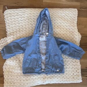 Zara Baby Lightweight Hooded Chambray Jacket Ruffle Sleeves 18-24mos